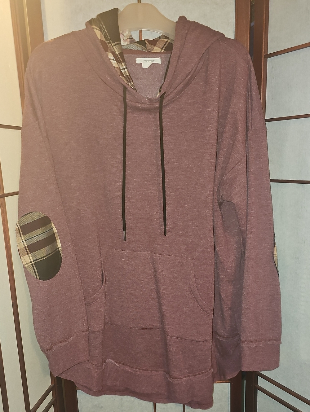 Maurices Hoodie in Plum with Plaid Accents